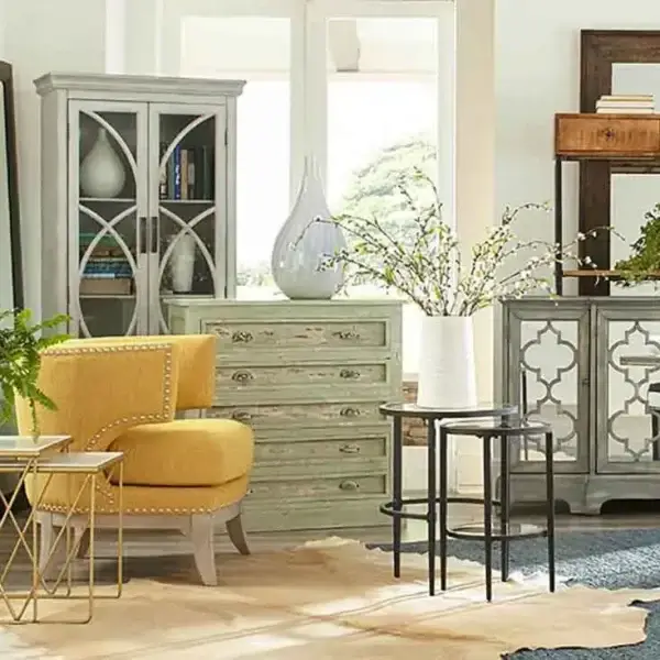Modern living room with elegant furniture and decor.