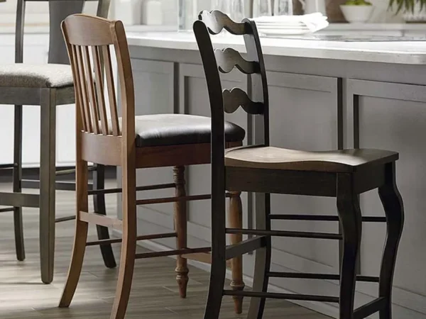 Wooden kitchen chairs at counter