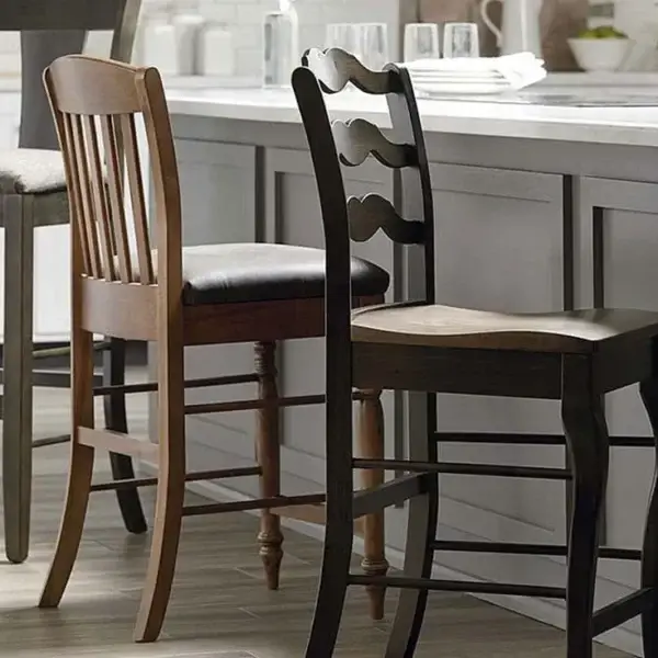 Wooden kitchen chairs at counter