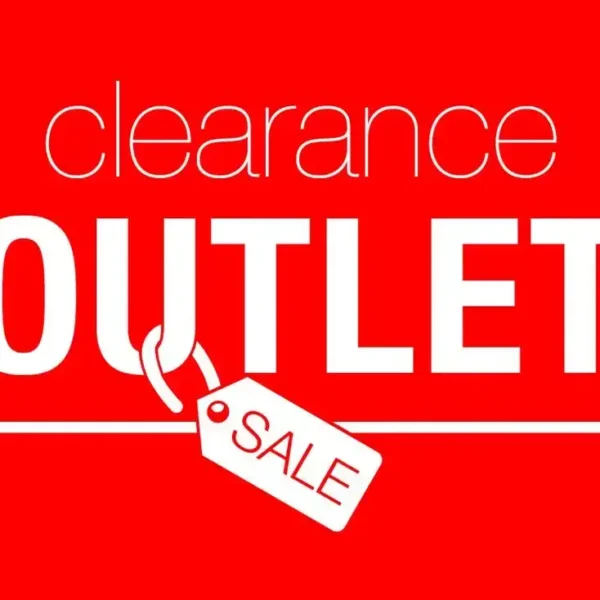 Red clearance outlet sale sign.
