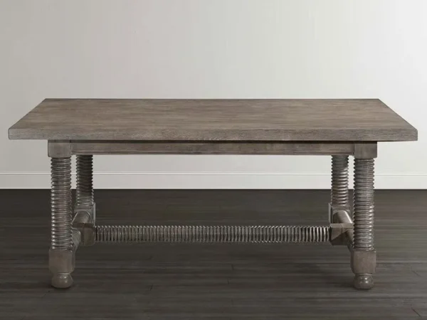 Wooden dining table with unique screw-like legs