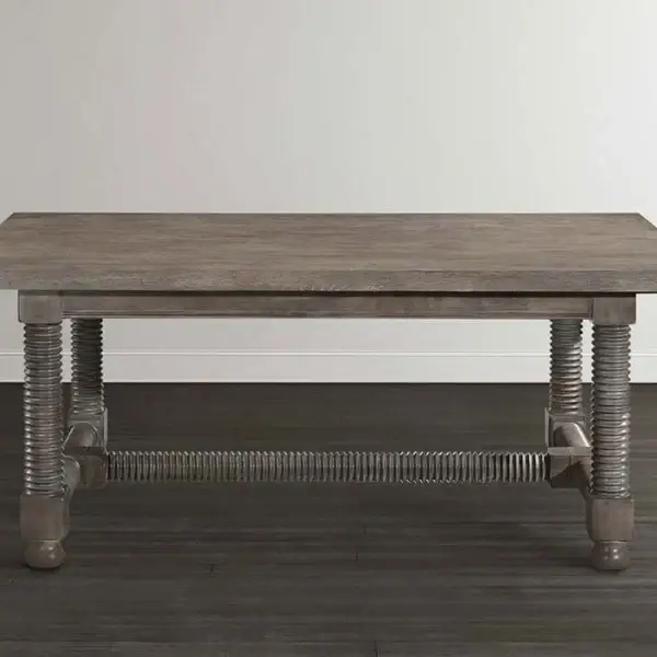 Wooden dining table with unique screw-like legs