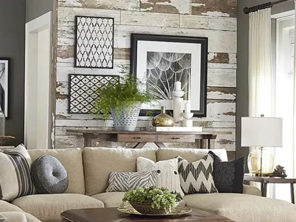 Cozy living room with modern decor and wall art.