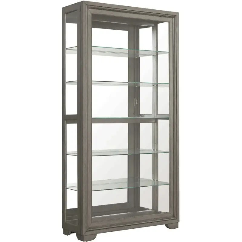 2b71580098484fc0c9bfa1b9d681d0bd PFC Living Room Modern Wood Framed 5-Shelf Sliding Door Curio with LED Light P021765 - Image 1