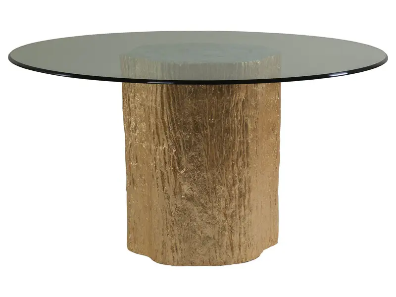 1e1f4fc35b79ed30612461fed8f3caa4 Signature Designs Trunk Segment Round Dining Table With Glass Top-Gold Leaf - Image 1