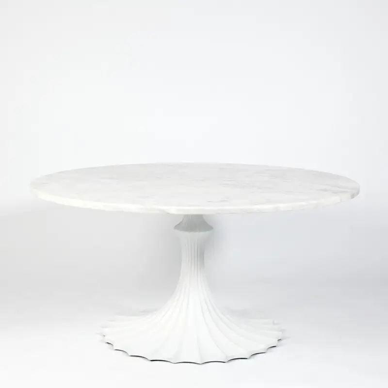 59cc3fa64de1113ba5154cac8c199931 Flute Table 60 White Marble Top W/34 White Base - Image 1