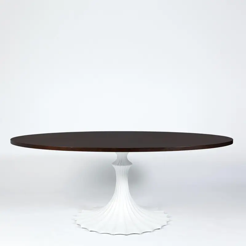 5e387f082746b122f1215d49d3fff944 Flute Table 78 Walnut Top W/34 White Base - Image 1