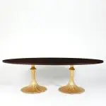 Flute Table 96 Walnut Top W/26 Gold Leaf Base