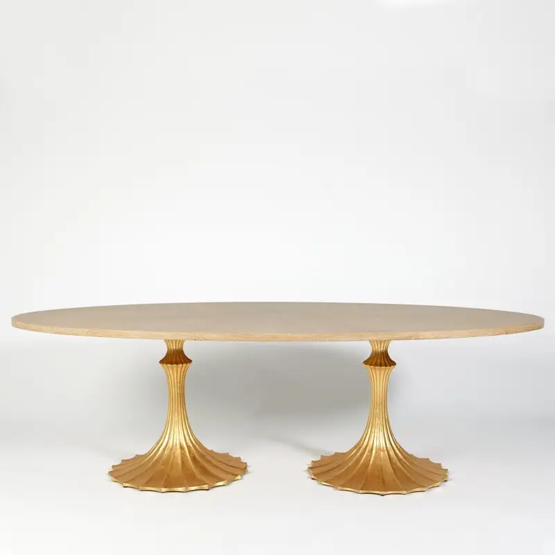 857ef08371e8632882ae713a669c527a Flute Table 96 Cerused Oak Top W/26 Gold Leaf Base - Image 1