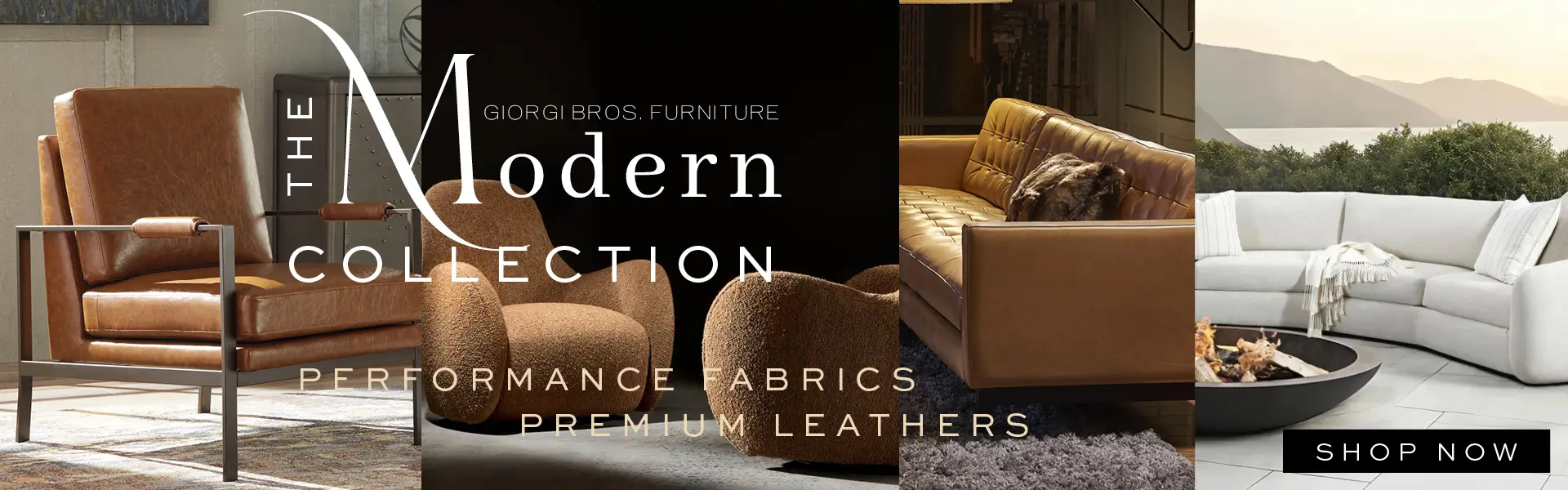 Modern collection banner showcasing premium leather and fabric furniture.