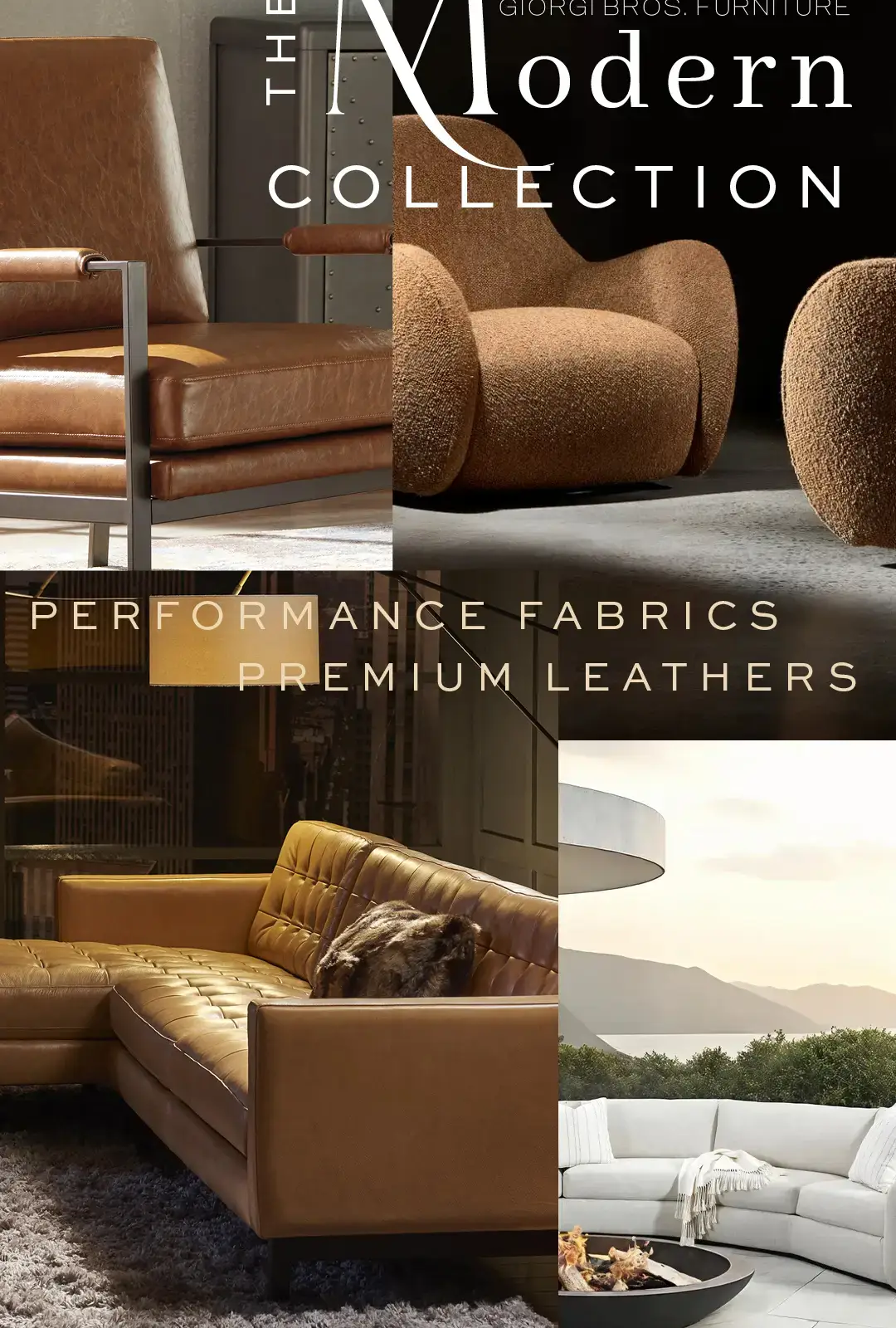 Modern furniture collection featuring premium leather and performance fabric pieces.