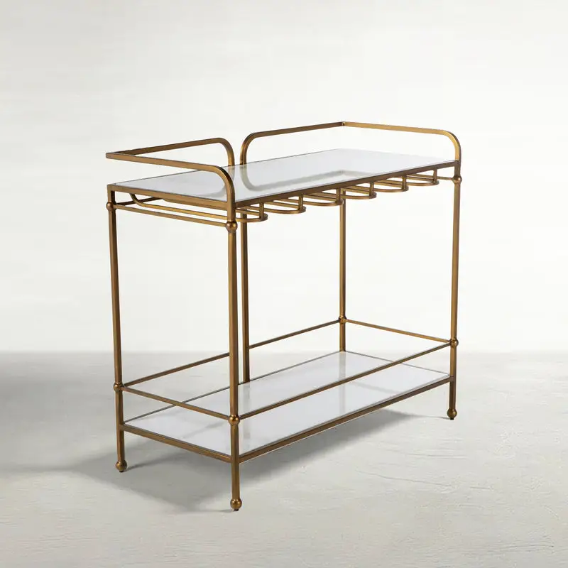 1e2e10f990389047ee143f073ef0c2b4 Thia Marble Bar Console Table - Fixed Shelf, Brushed Brass - Image 1