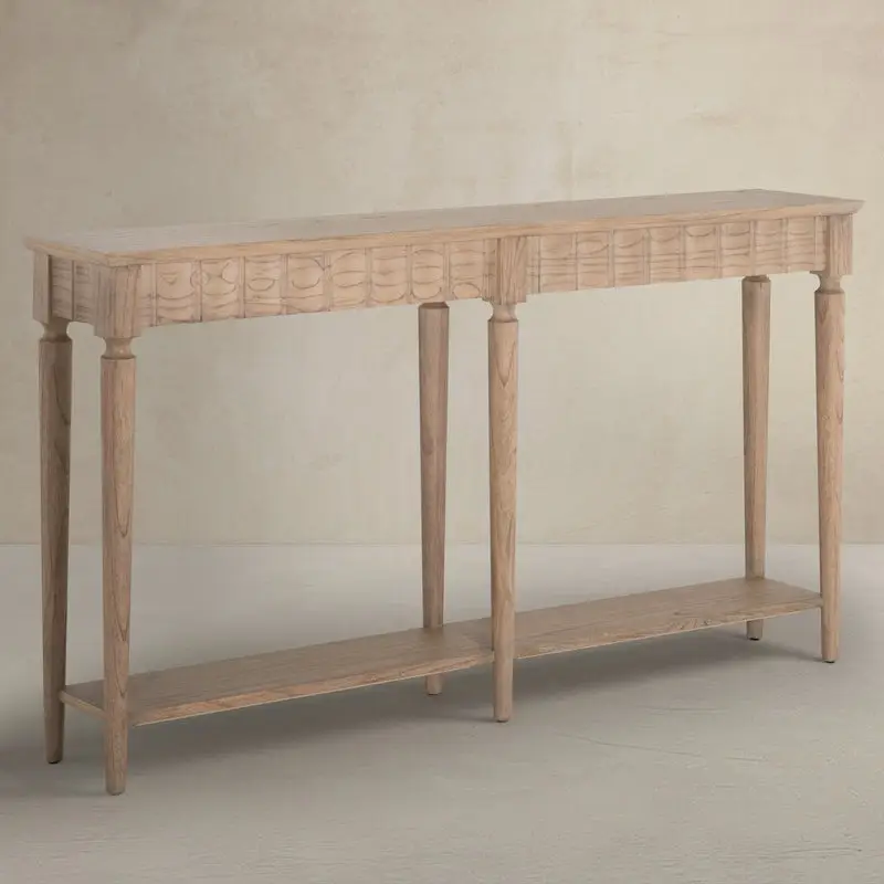 326e4ad21be636074ef1e2b3d4663e89 Peterson Mindi Veneer Long Rectangle Trestle Console Table - Natural, 64 In. W X 34 In. H - Image 1