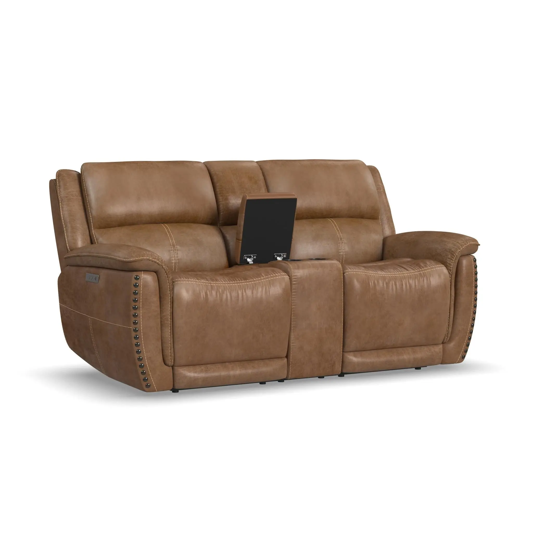 3a33e41a95a1dfc0b1a89993674bbf6e Beau Silt Fabric Power Reclining Loveseat with Console & Power Headrests - Image 1