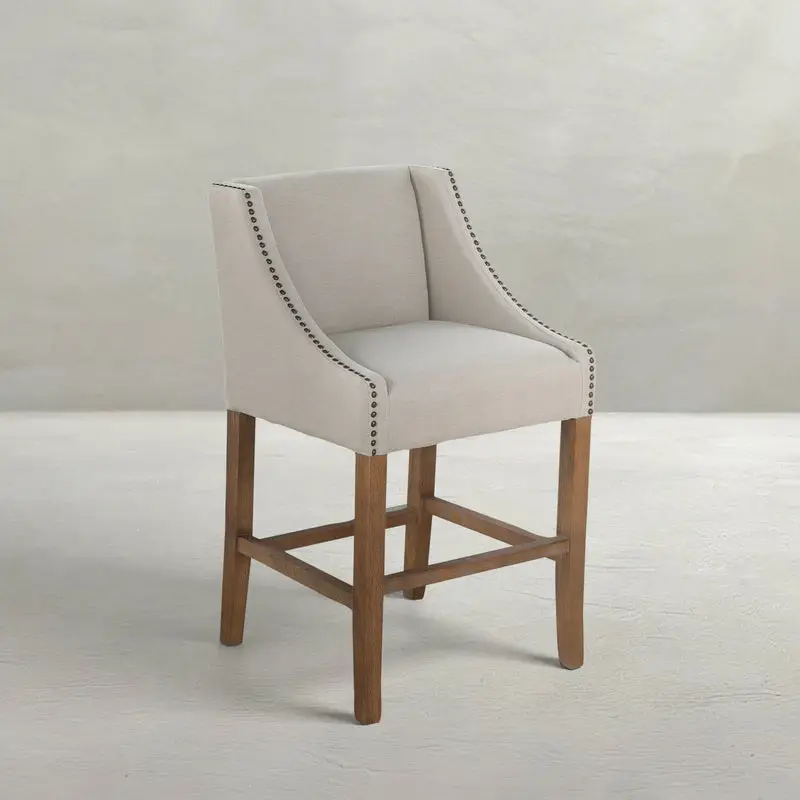 451d9a4440d00da8b8ad941293822f79 Winston Oak Counter Stool - Burnished Sunbrella Linen Dove Antique Brass - Image 1