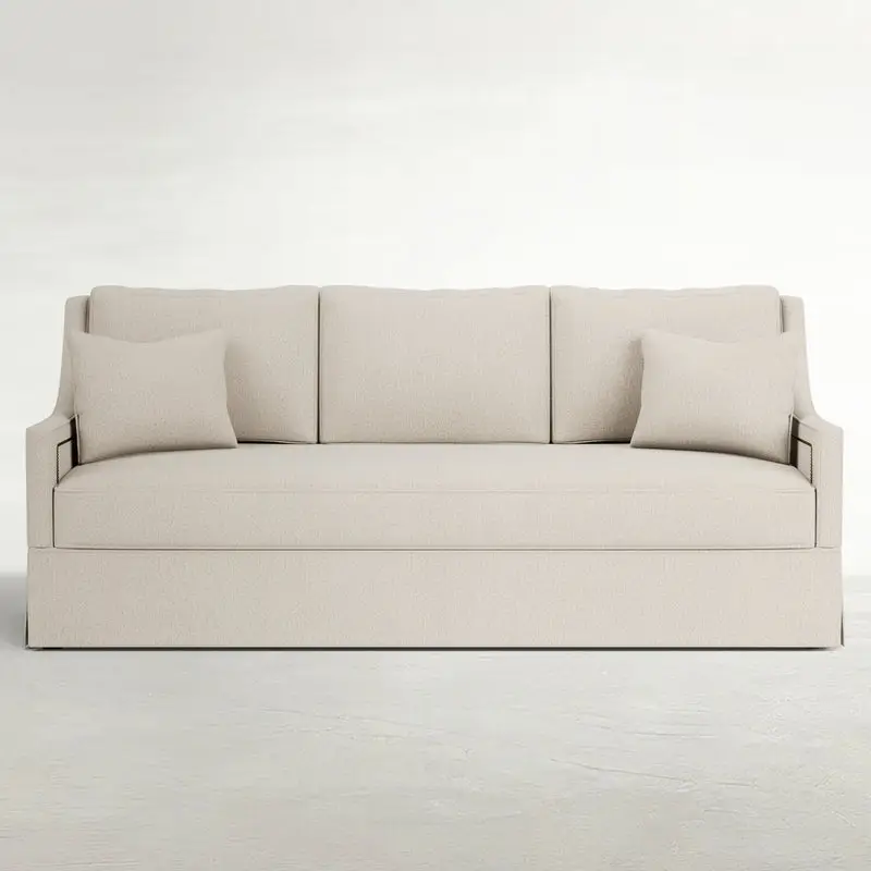486318ad82ee0ac15a400694700e6a5f Helena Upholstered Tailored Swoop Shelter Arm Bench Seat Sleeper Sofa - Image 1