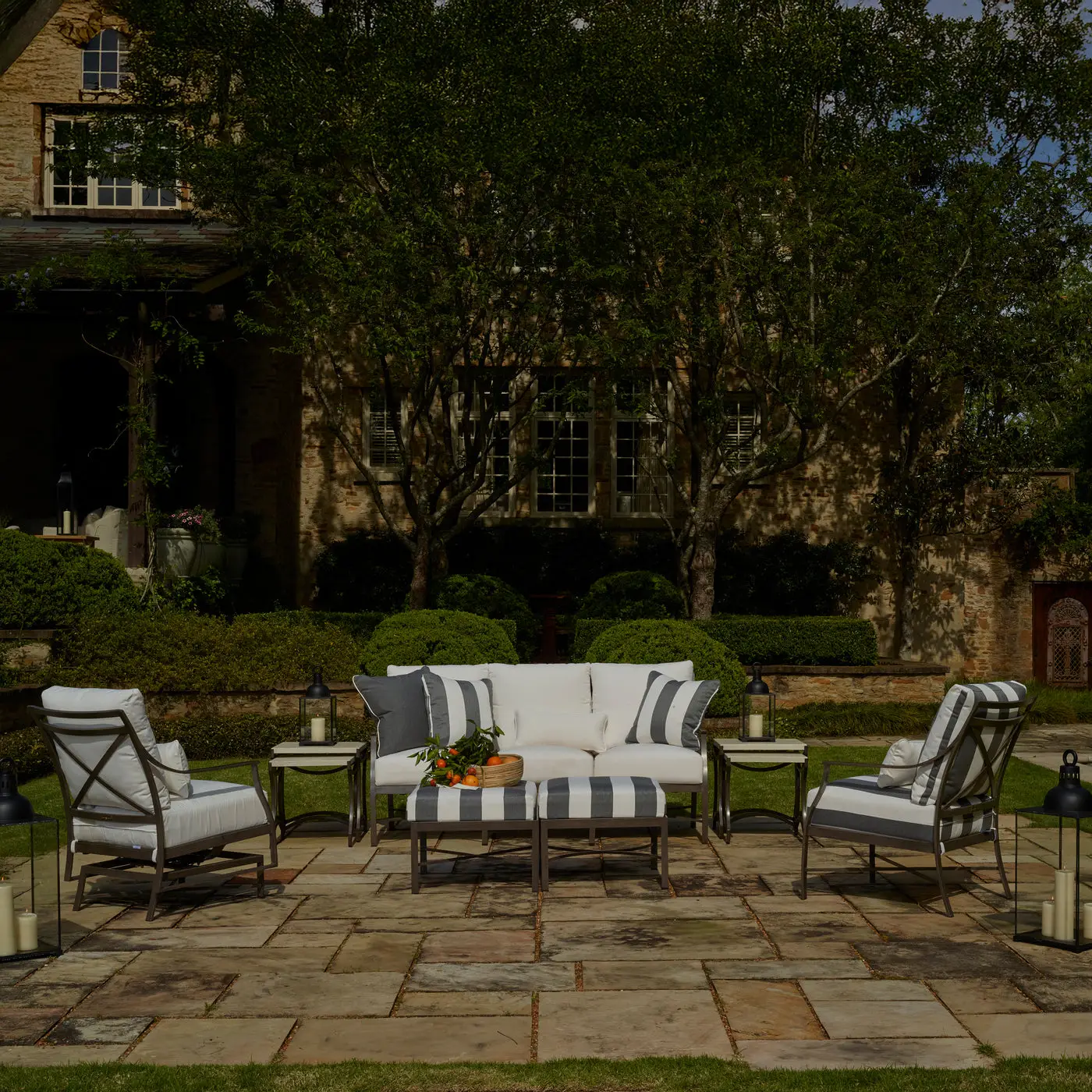 48c7c37fb3f078cd9789b6a780d08516 Monaco Wrought Aluminum Sloping Arms Outdoor Sofa - Image 1