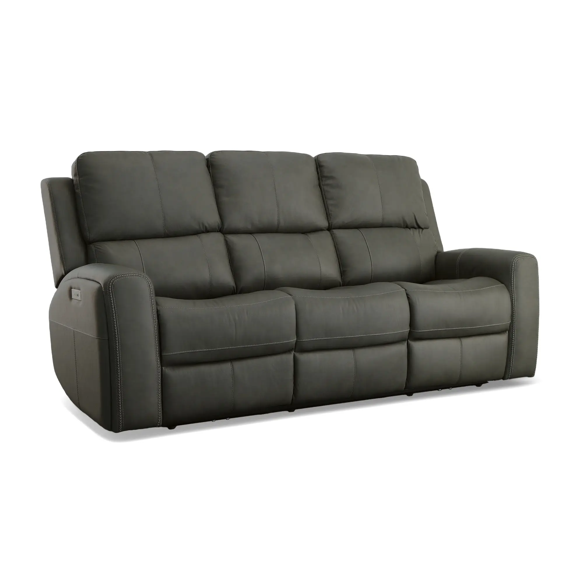 4eab9c9e1cdb6aebca22295ece7c088a Linden Charcoal Leather Power Reclining Sofa with Power Headrests & Lumbar - Image 1