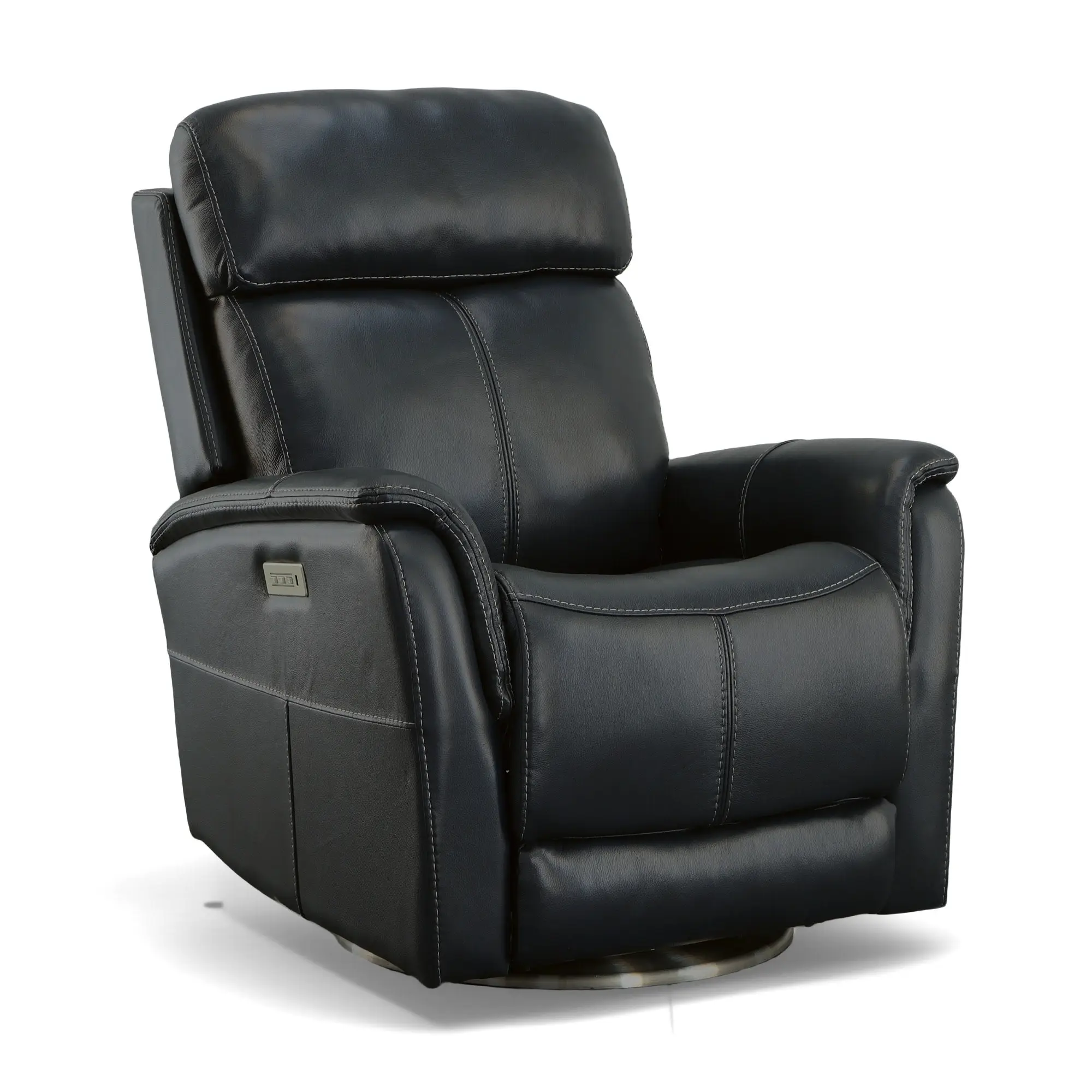 4f77d10ffc2daa313cd17f872cbe01a3 View Ocean Leather Power Swivel Recliner with Power Headrest - Image 1