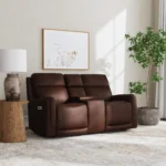 Alister Burnt Umber Leather Power Gliding Loveseat with Console, Power Headrests & Lumbar - Image 3