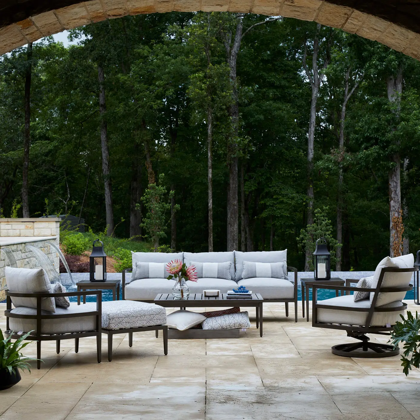 76f3df5f81b27486c22a41f7874b4222 Santa Barbara Wrought Aluminum Outdoor High Back Swivel Rocker - Image 1