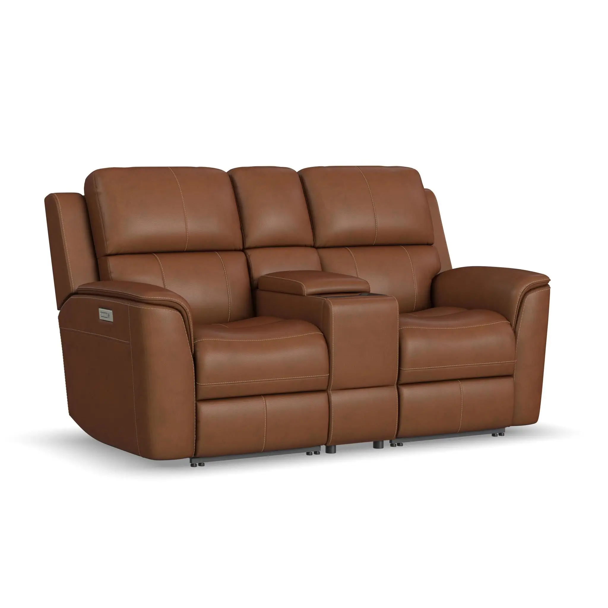 7c4df07c9887f3d50a518e33e92e1b4d Henry Caramel Leather Power Reclining Loveseat with Console & Power Headrests & Lumbar - Image 1