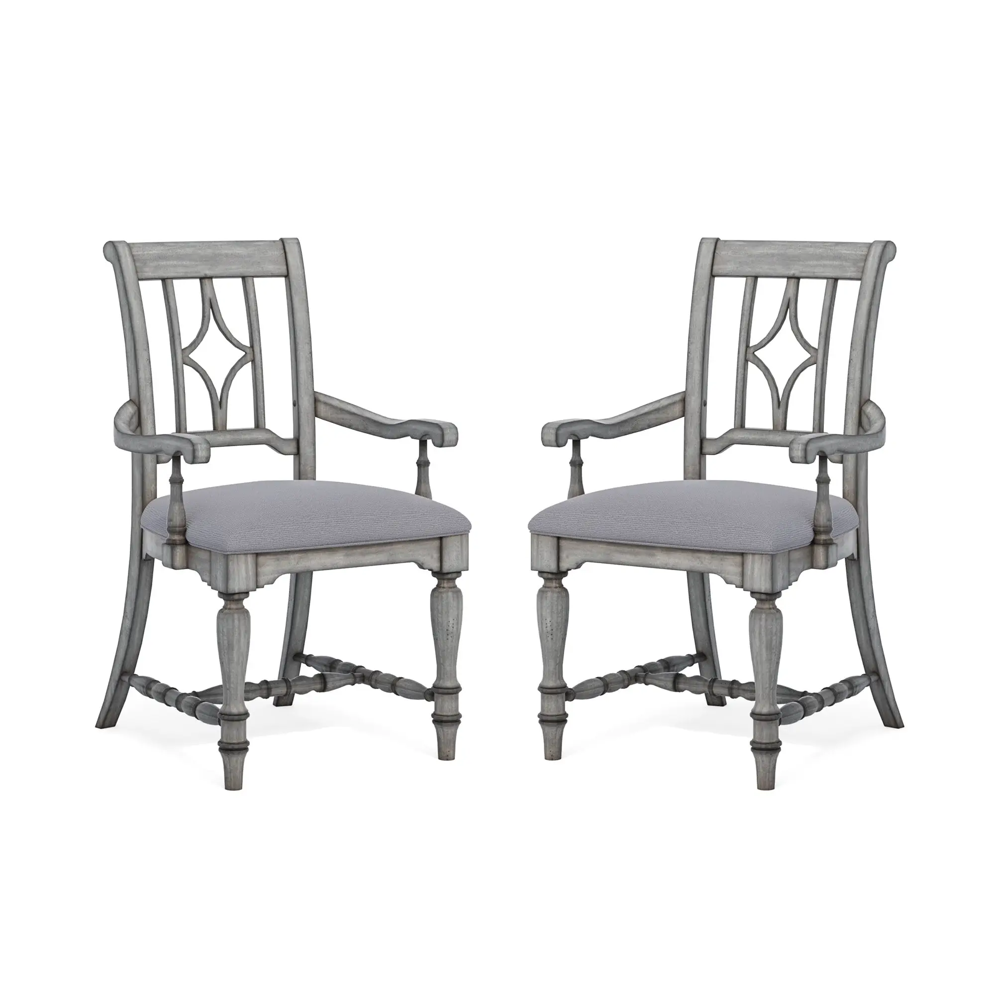 8e84ab8af3d672e2bacb7c70fdd0074f Plymouth Gray Pair of Upholstered Arm Dining Chairs - Image 1