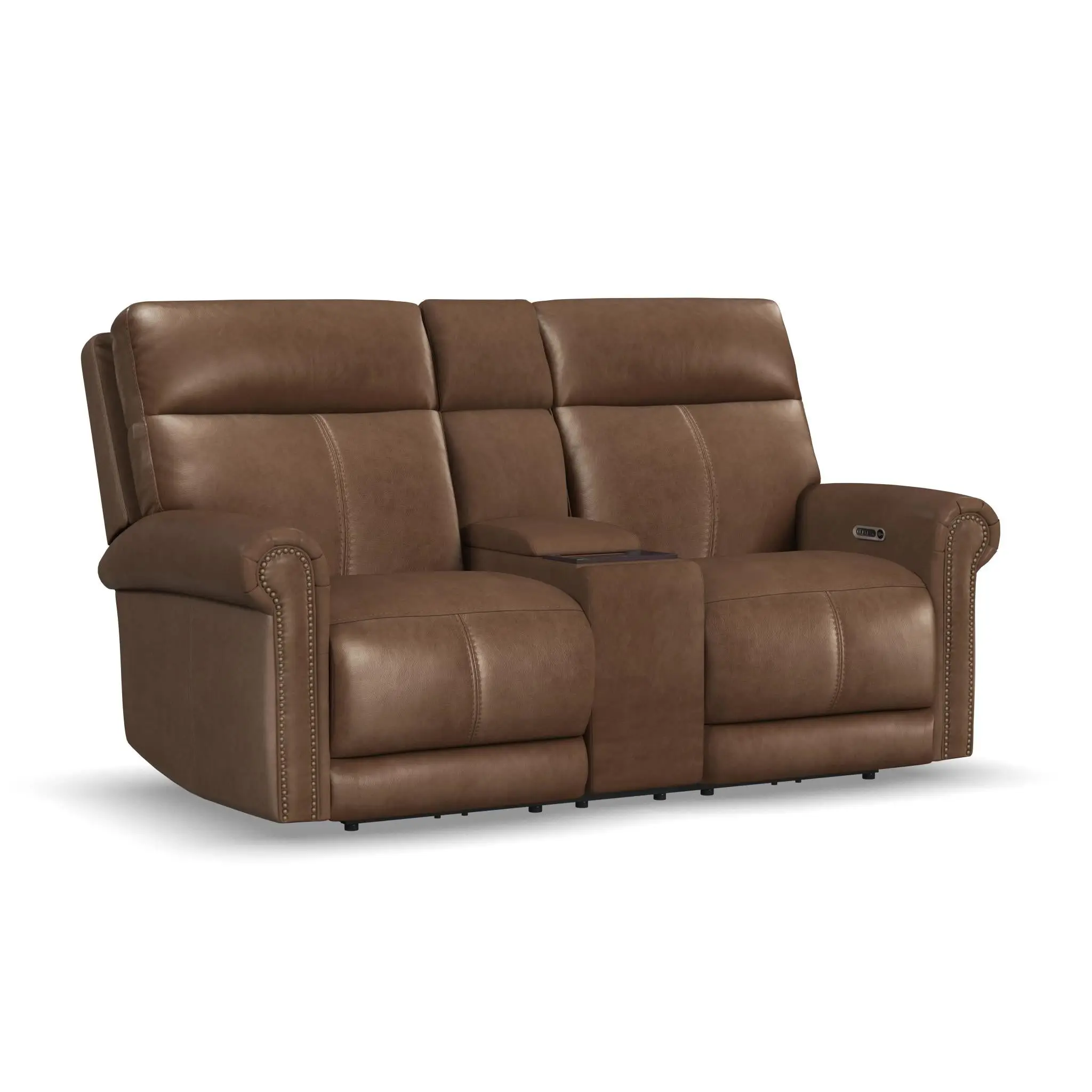 9118a9ff8856767df831343c2bd13a0f Alexander Leather Power Reclining Loveseat with Console, Power Headrest & Lumbar - Image 1