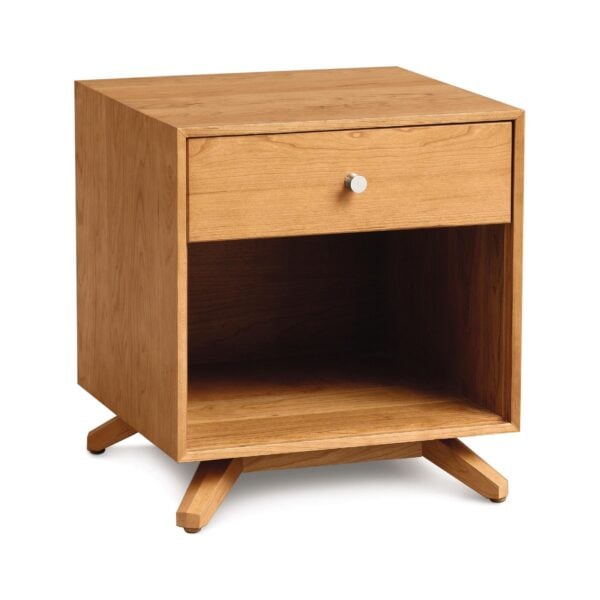 Modern wooden nightstand with drawer and open shelf