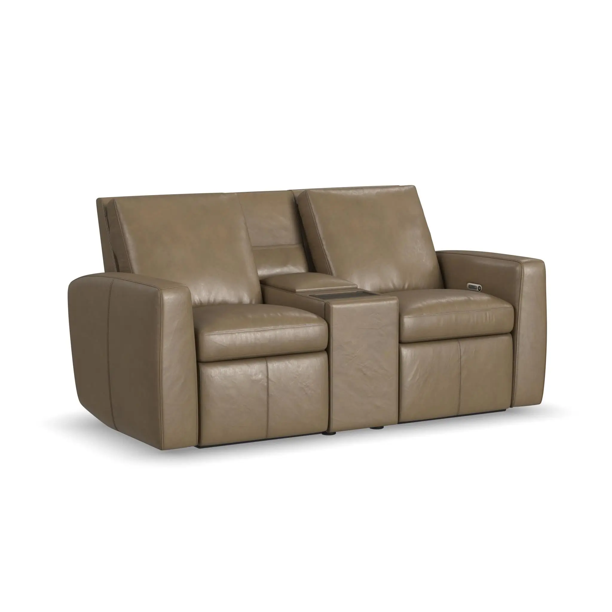 b7e92f1cda33dec0e6c4b6a0d51db778 Aria Fawn Leather Power Reclining Loveseat with Console - Image 1