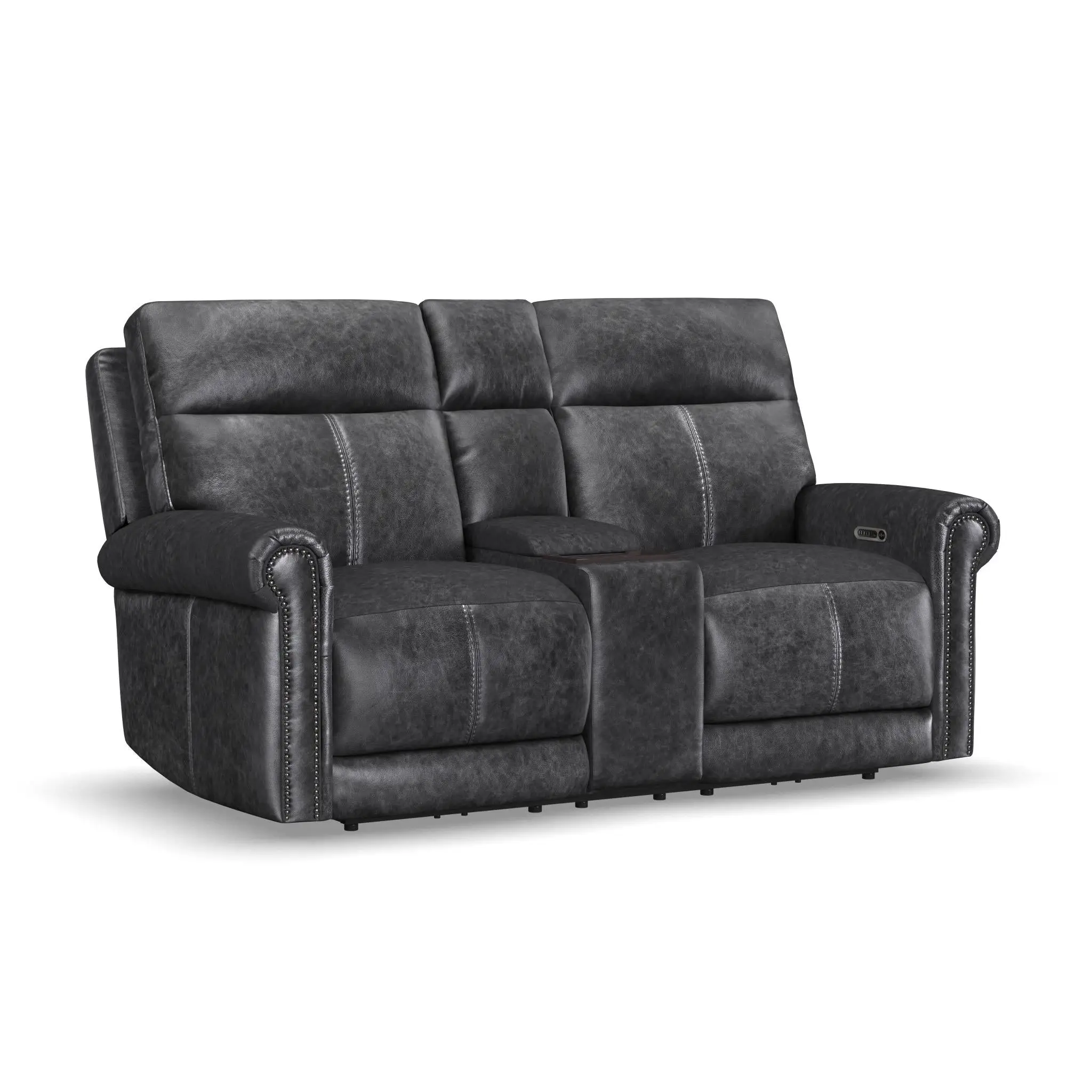 c775a07cfcab3c8cb3eac9dca420fbeb Alexander Leather Power Reclining Loveseat with Console, Power Headrest & Lumbar - Image 1
