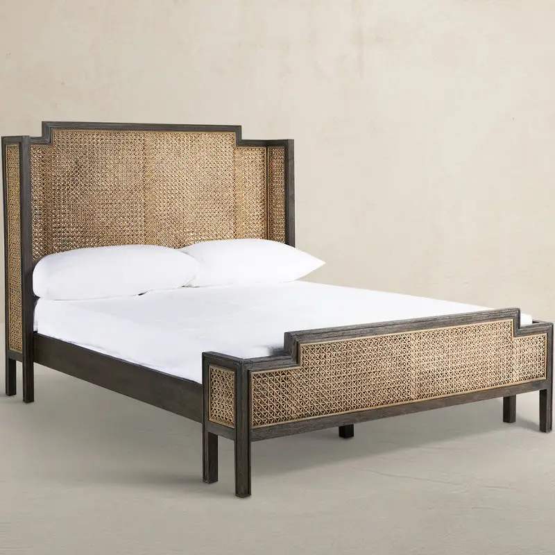 dc568d87652552d2ca1b1f06c739cc83 Camille Natural Rattan Wood Transitional Cane Bed - King, Brown - Image 1