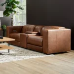 Austin Chestnut Leather Power Reclining Loveseat with Console and Power Headrests - Image 3