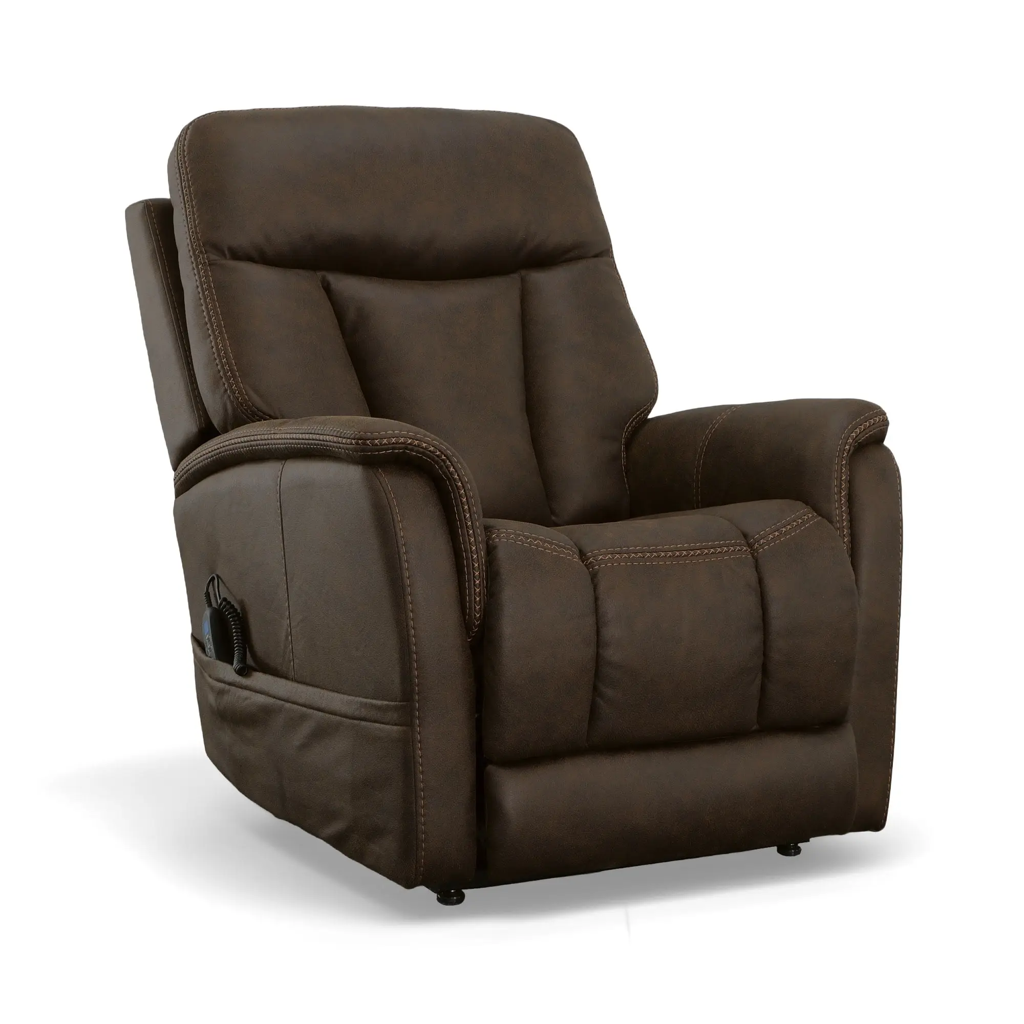 f3cca88d2fb9c96ce8a90e9d408d25ef Atlas Walnut Fabric Power Lift Recliner with Power Headrest & Lumbar - Image 1