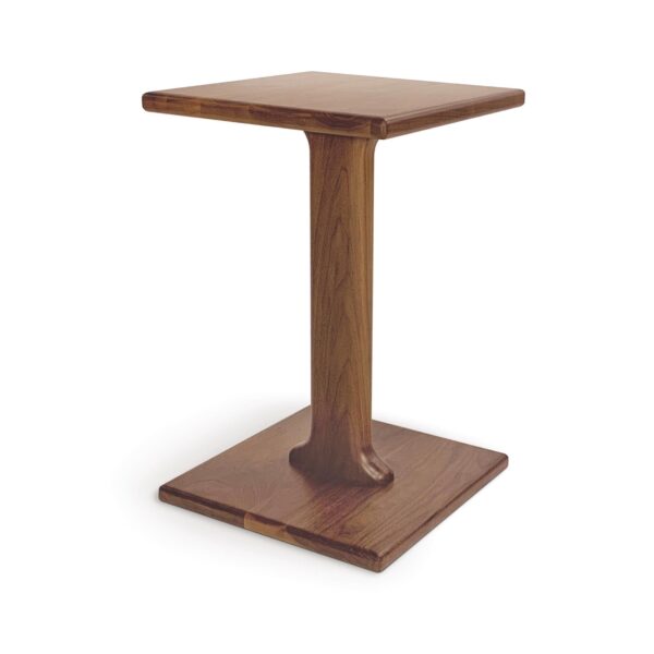 Minimalist walnut wood pedestal side table.
