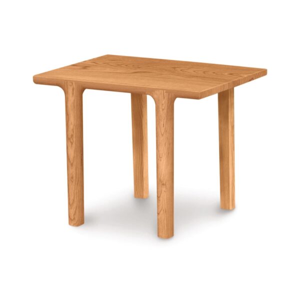Light wood square side table with rounded integrated legs.