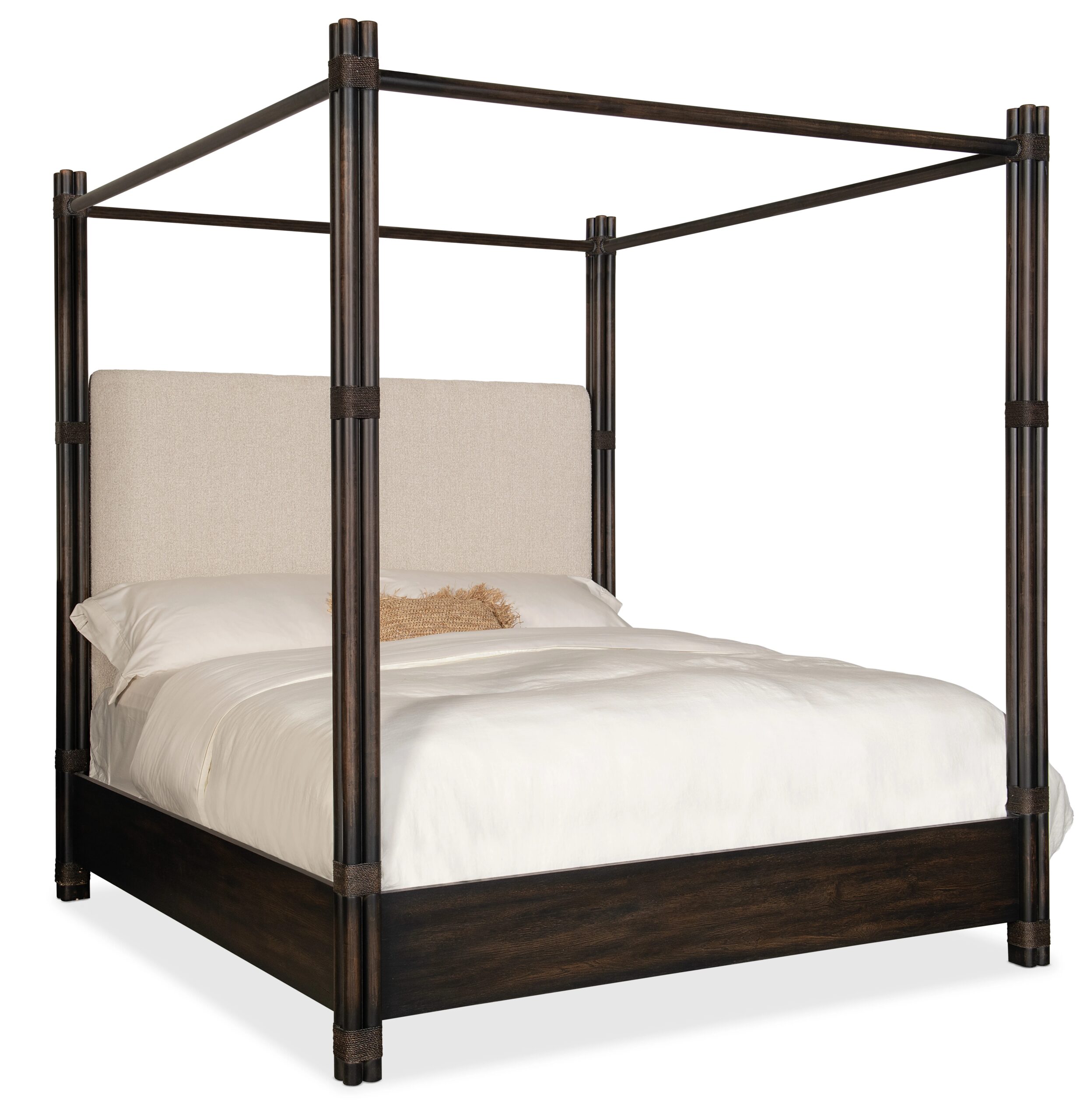 298b4ccc12f502ca5128d5812a6dbb38 Retreat Pole Rattan Cal King Upholstered Poster Bed withCanopy - Image 1