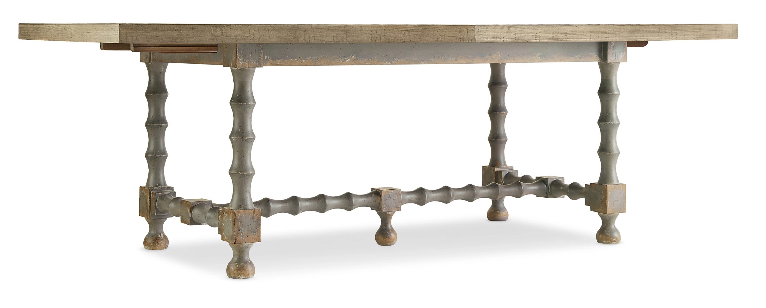 4ab16188e204fefa7c9333d3b42be422 Ciao Bella 84in Trestle Table with 2-18in Leaves-Natural/Gray - Image 1