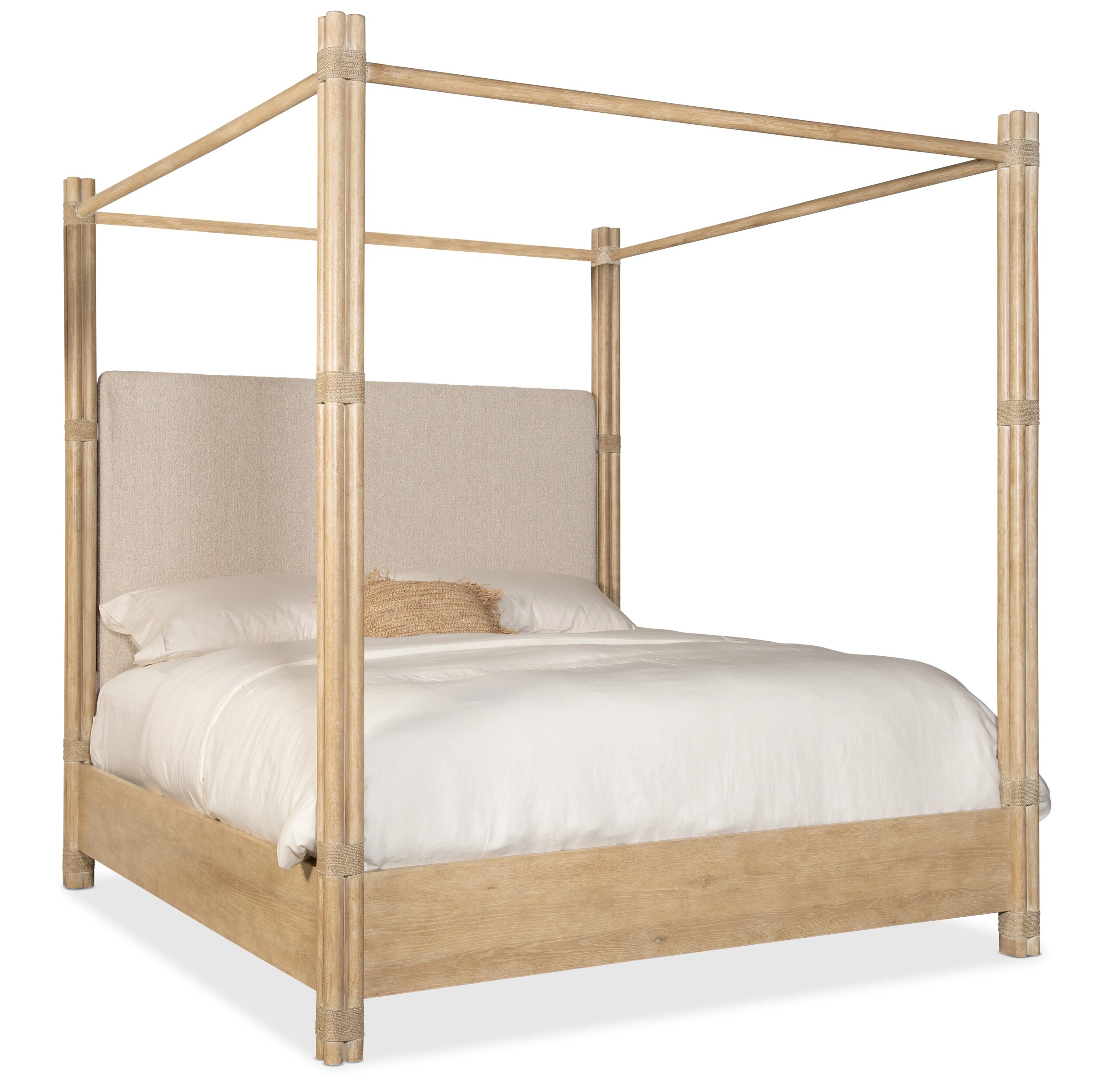90b2710301f39ca06b170c17397140d5 Retreat Pole Rattan King Upholstered Poster Bed withCanopy - Image 1