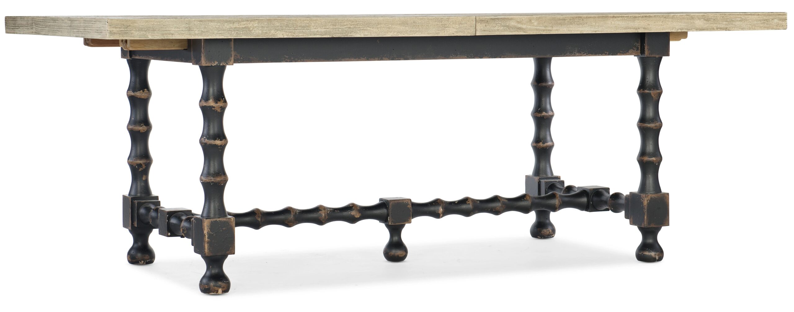 c40282bb5ba19153c4f81d90b26d3d56 Ciao Bella 84in Trestle Table with 2-18in Leaves-Flaky White/Black - Image 1