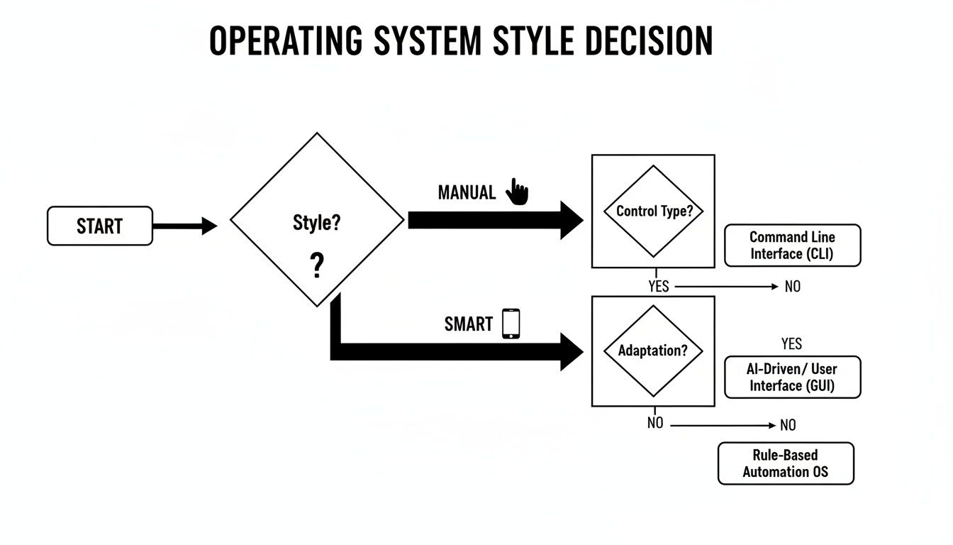 Flowchart illustrating operating system style decisions, distinguishing between manual and smart control types.
