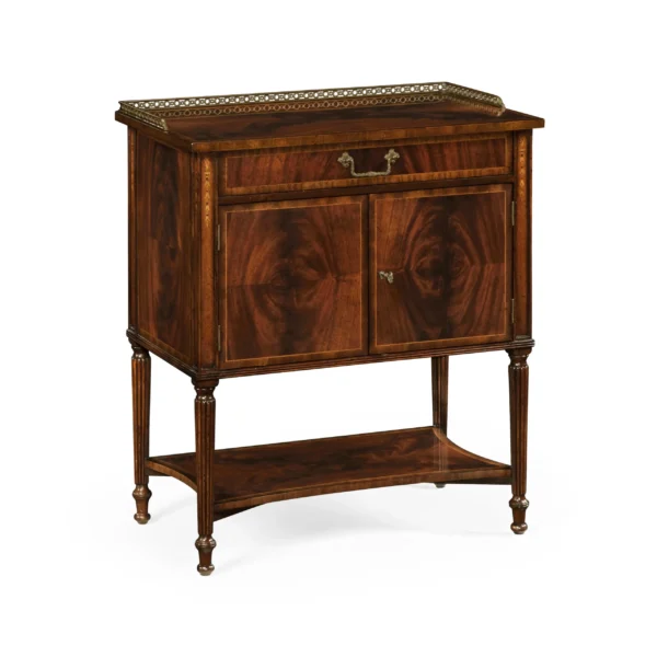 mahogany bedside table with brass gallery