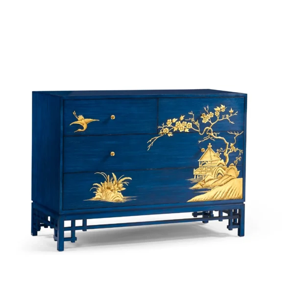 chinoiserie style antique royal blue chest of drawers