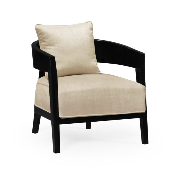 smoky black tub chair with back pillow