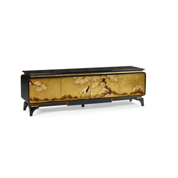 modern asian smoky black & gold entertainment cabinet