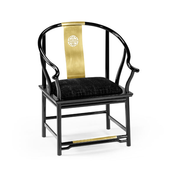 fusion rounded black gloss dining arm chair