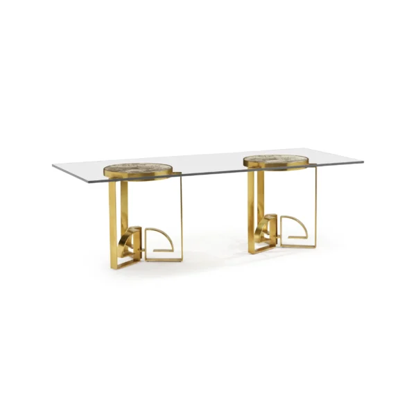 fusion rectangular chinoiserie antique etched brass dining table 87"