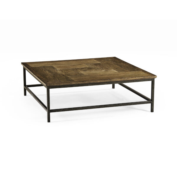 medium driftwood square coffee table with iron base