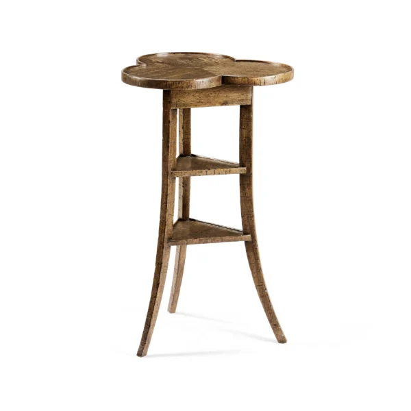 trefoil side table in medium driftwood