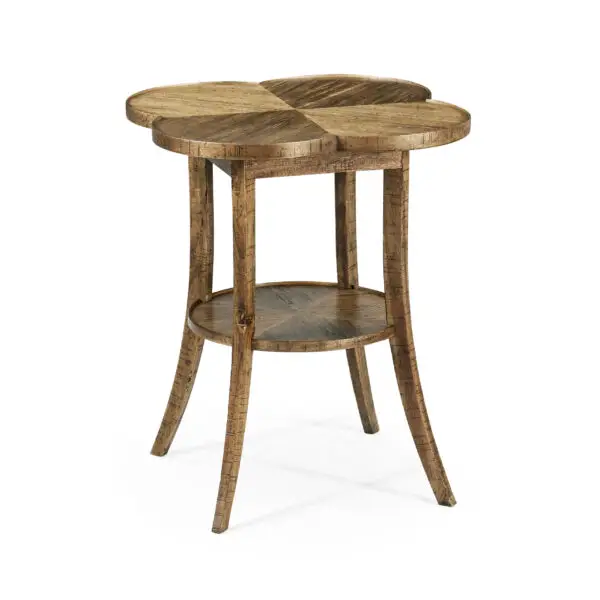 quatrefoil lamp table in medium driftwood
